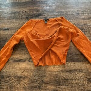 Forever 21 Orange Ribbed Long Sleeve Top